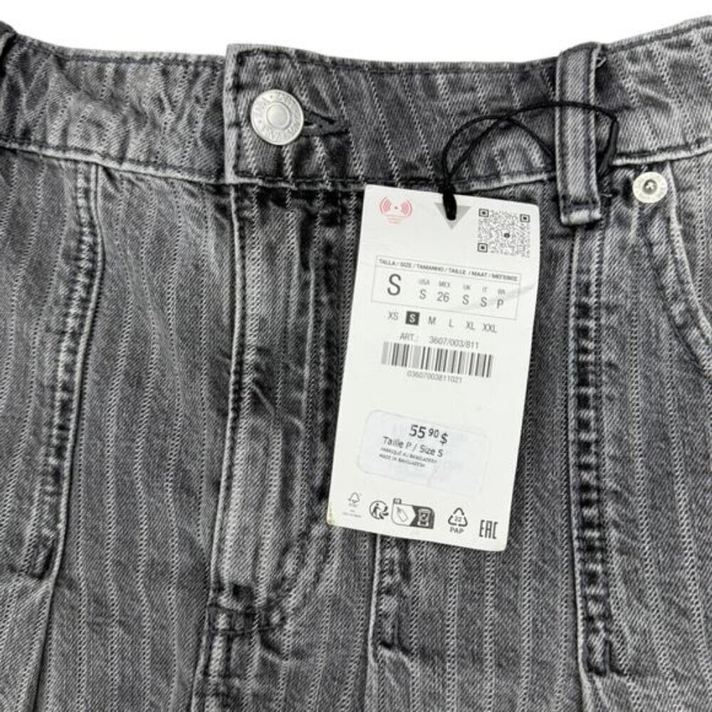 Zara Denim Box Pleat Skirt In Light Gray Size Small - Picture 4 of 6